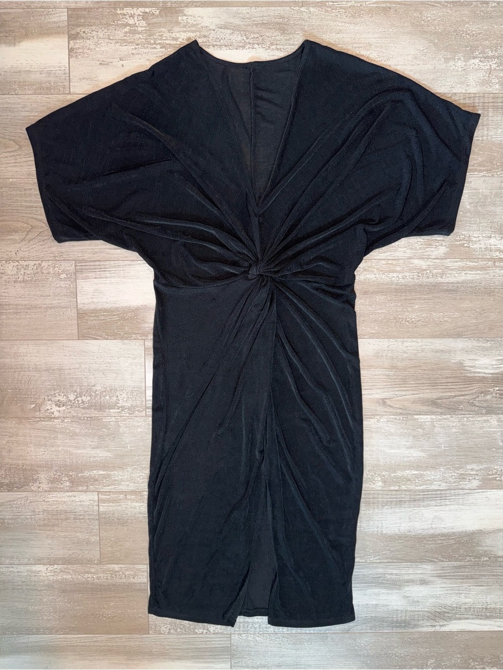 Black Twist Front V-Neck Slit Midi Dress 90s Romantic Date Night Minimalist